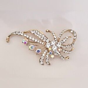 Elegant Gold and Silver Crystal Brooch